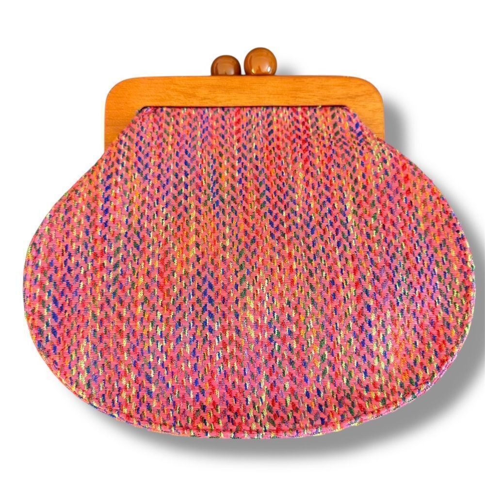 Handbag Republic Boho Chenille Crossbody Bag – Pink Multi with Wooden Frame